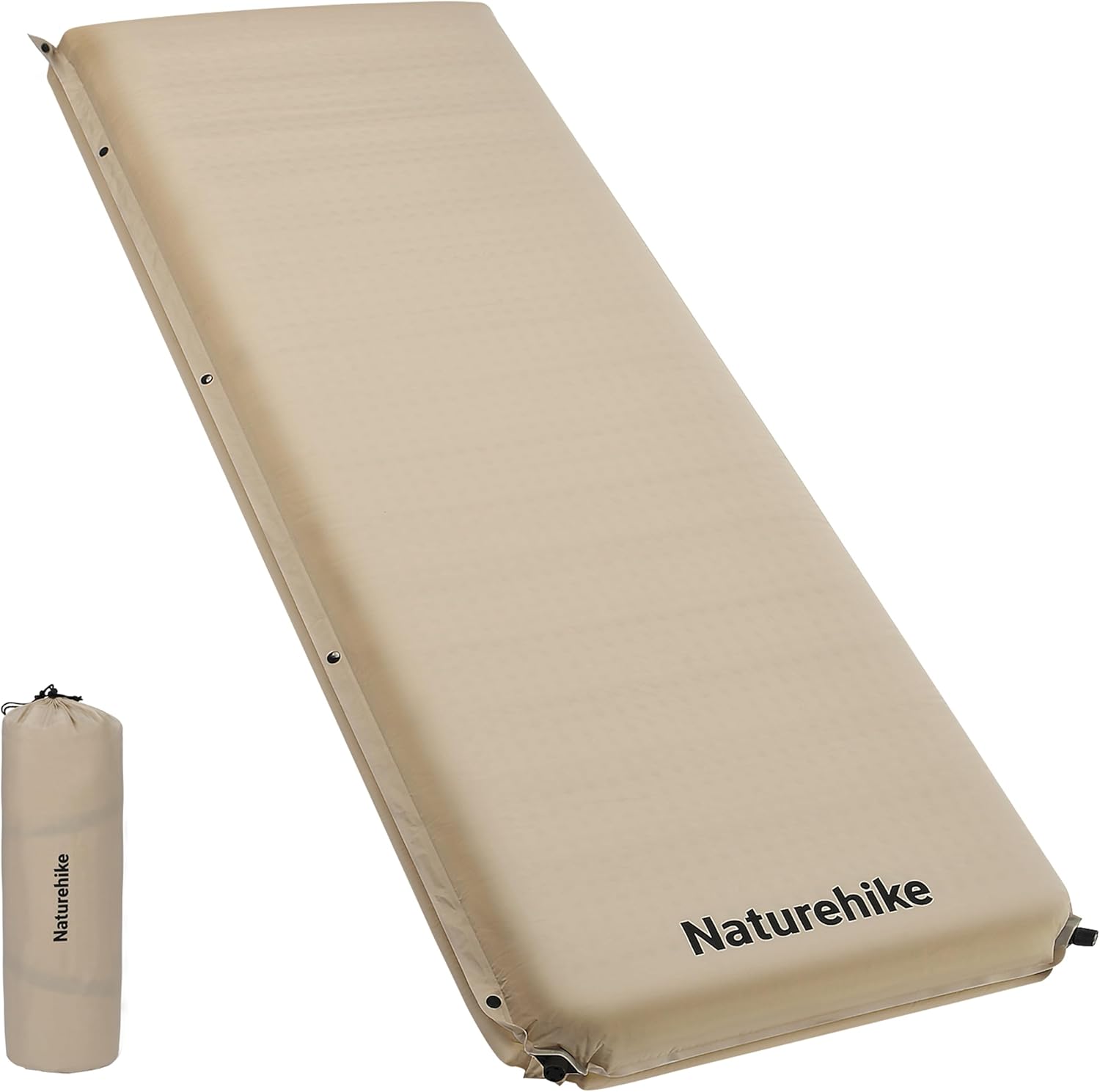 naturehike 4"/10cm ultra thick foam self inflating sleeping pad, r9.5 patchwork sleeping mats with 75d fabric, 4 seasons air mattress for camping, travel, car, tent, cot, hiking beige