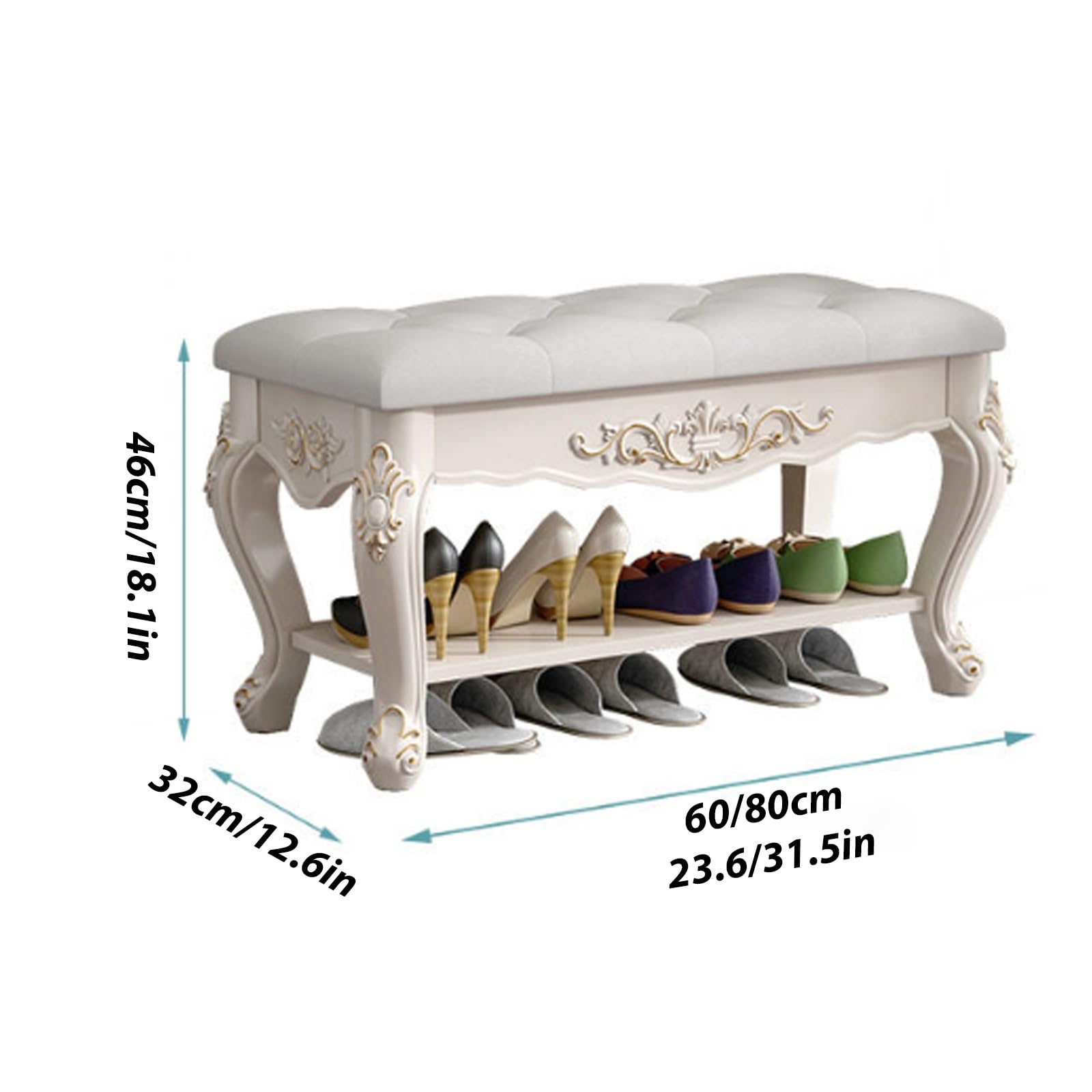 Medieval Style Entryway Shoe Bench with Padded Seat