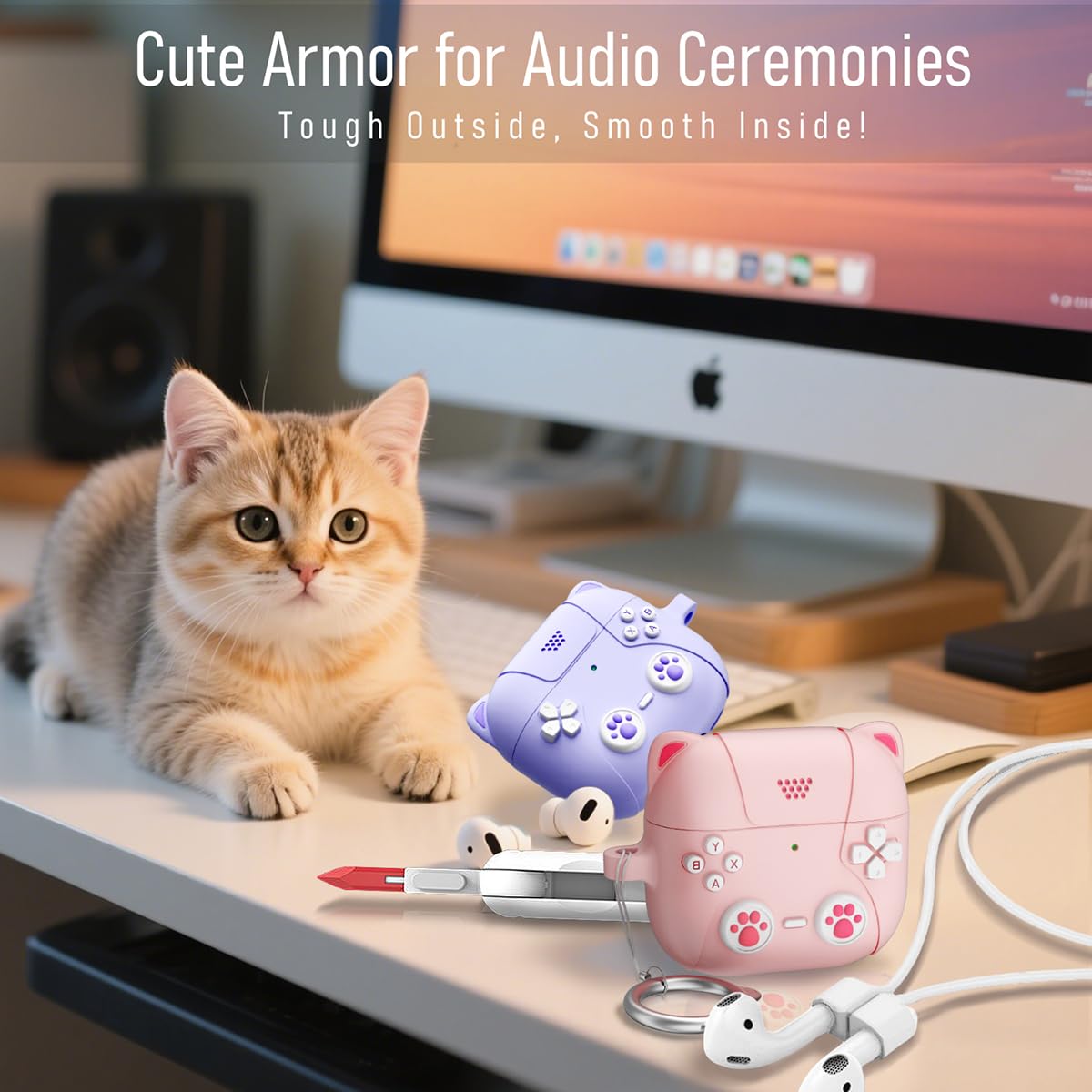 1pc Cute Cat Paw Silicone Earphone Case, Pink/Black/White Shockproof Keychain Protective Cover Copatible With Apple AirPods 1/2/AirPods Pro 2/AirPods 3 - Product Video - View #2