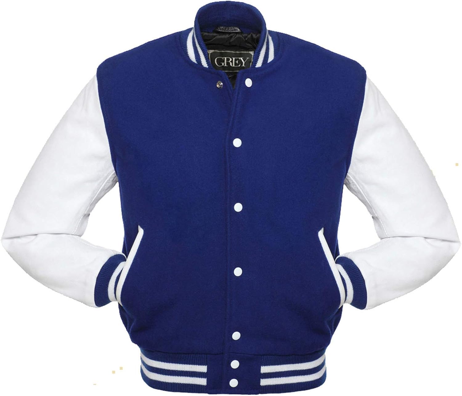 GREY Varsity Jacket for Men's Lettermen Wool & Genuion Leather Stylish