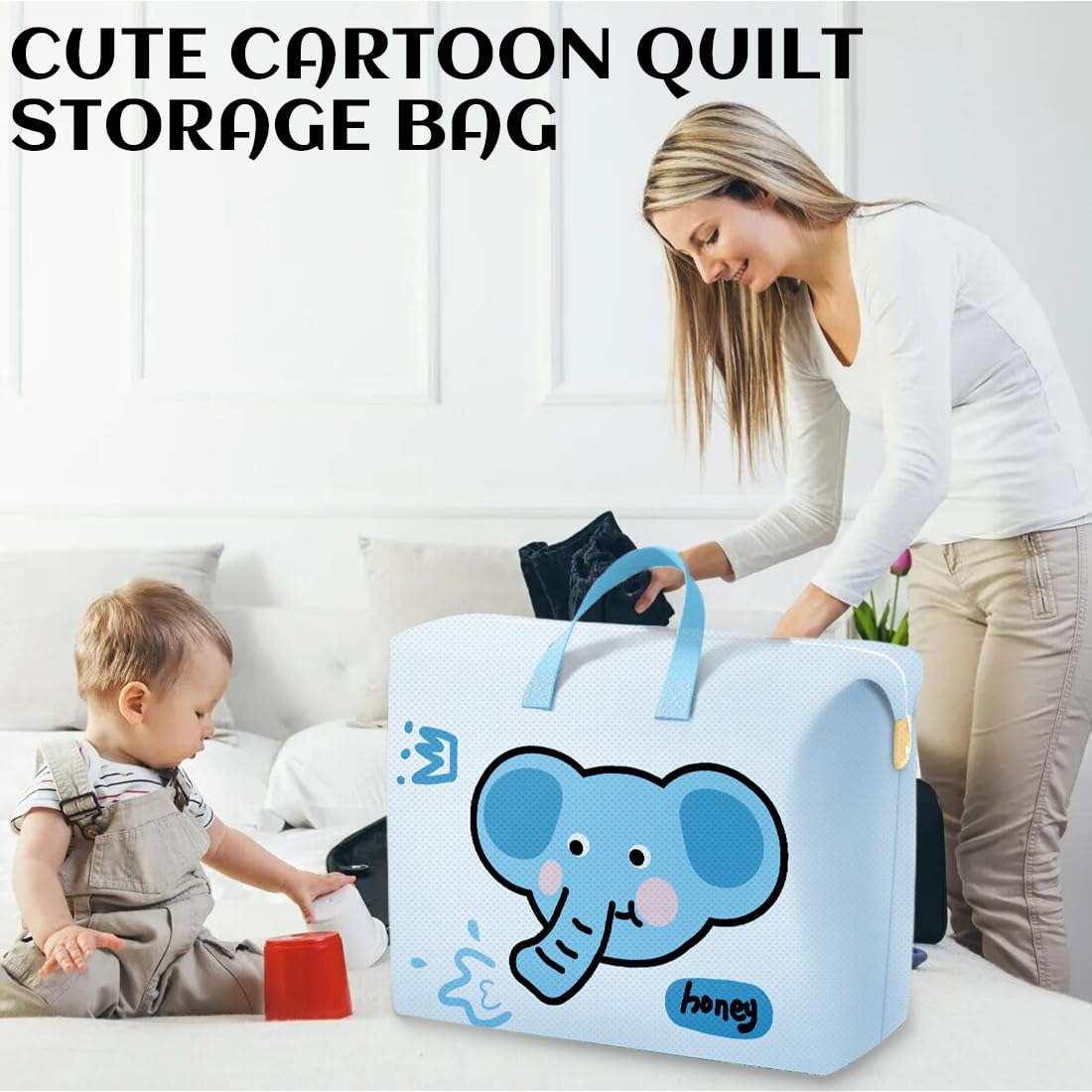 Trousse de Soin Bébé, Trousse de Toilette Bébé Géante avec Design Elephant Cartoon, Sans Odeur et Douce en Contact avec la Peau, Grande Capacité pour Vêtements et Couvertures d'Été