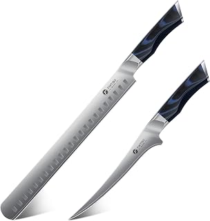 FINTISO Professional BBQ Carving Knife Set, Brisket Slicing and Fillet Knife for Meat Cutting, Japanese High Carbon Steel Slicing Knives with G10 Handle, Full Tang Ultra Sharp Meat Cleaver