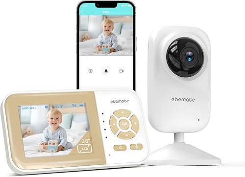 ebemate Video Baby Monitor Cámara, 2-Way Talk Audio Cam Monitor con canciones de cuna Monitoreo de bebé con pantalla LCD de 2.8 "- EB29