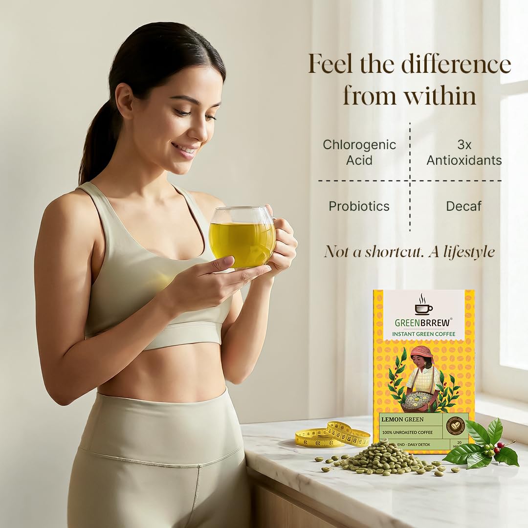 Greenbrrew Lemon Instant Green Coffee - 100 Easy Mix Sachets, Pack of 5 (300g) 4
