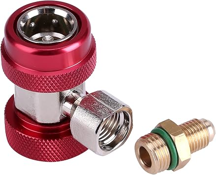 R134a, R134 AC Low High Quick Connector R134a Adapter Air Conditioning Coupler Adapter Extractor Valve Core A2L Refrigerant for Car AC System Red high pressure