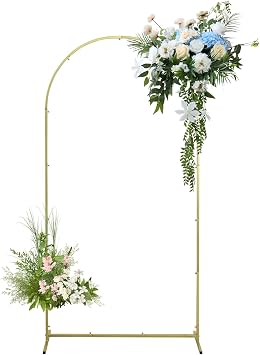 Wedding Arch Backdrop Stand, Gold Metal Arch Backdrop Stand for Wedding Baby Shower, Birthday, Anniversary, Graduation Garden Balloon Arch Decoration Gold-7.2X3.9FT