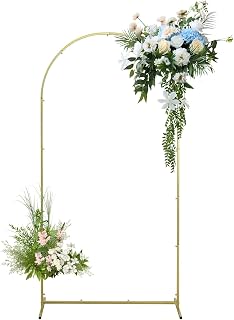 Wedding Arch Backdrop Stand, Gold Metal Arch Backdrop Stand for Wedding Baby Shower, Birthday, Anniversary, Graduation Garden Balloon Arch Decoration (Gold-5.9X2.6FT)