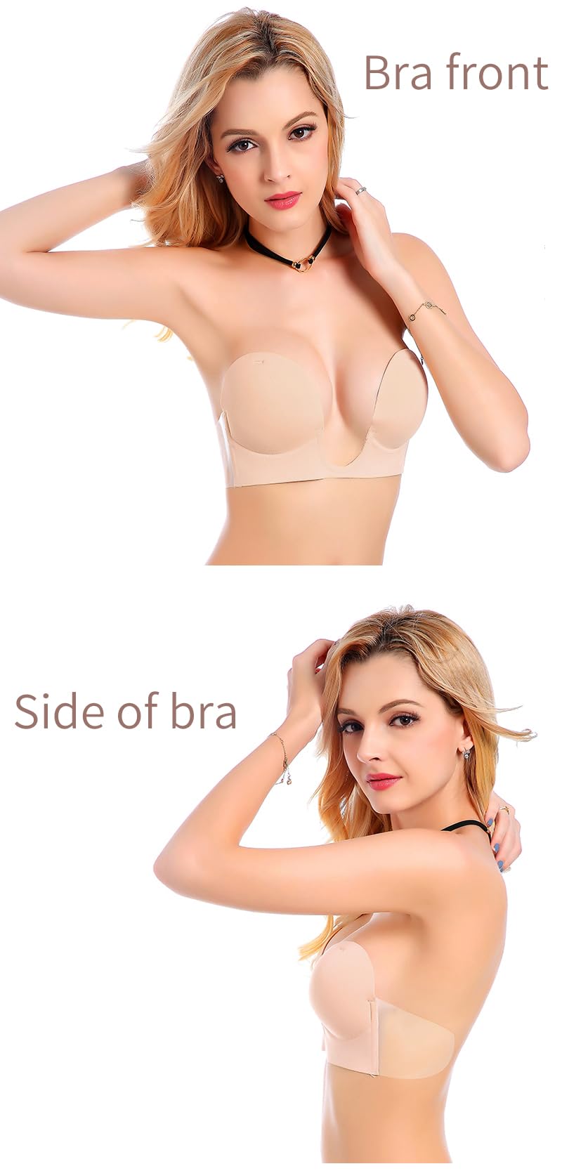 Soutien-gorge invisible Push Up Cache-mamelons sans bretelles Respirant Confortable Haute Viscose Cache-mamelons auto-adhésifs Soutien-gorge réutilisable Cache-mamelons Confortable/Beige/D