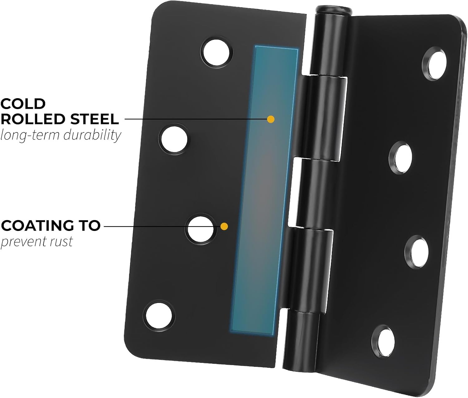 goldenwarm Door Hinges Interior & Exterior Door Hinge 12Pack Black Door Hinges 4 Inch Rounded Black Matte 4" X 4" with 1/4'' Radius Corners