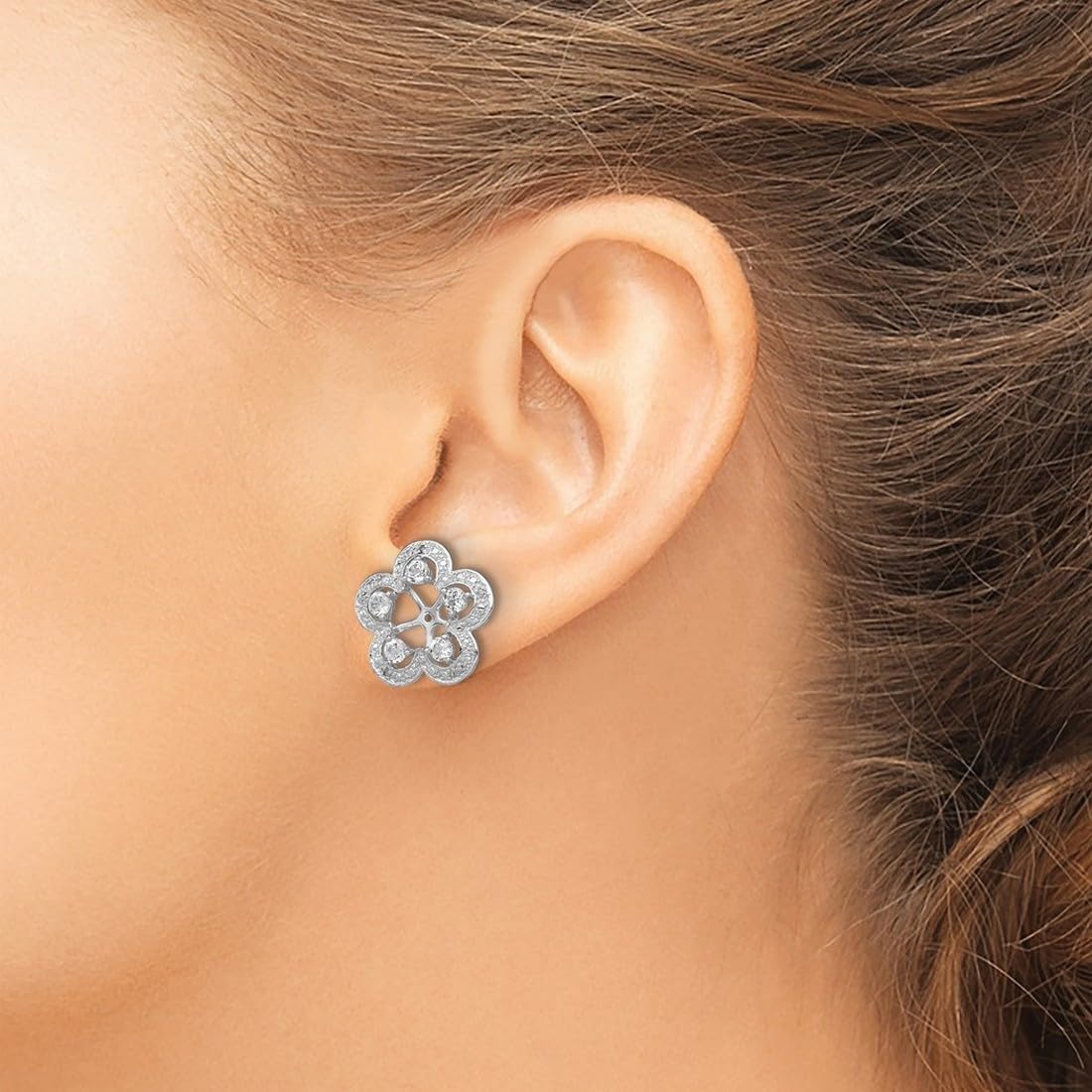 925 Sterling Silver Diamond and White Topaz Earrings Jacket 16x15mm Wide Earring Jacket for Women