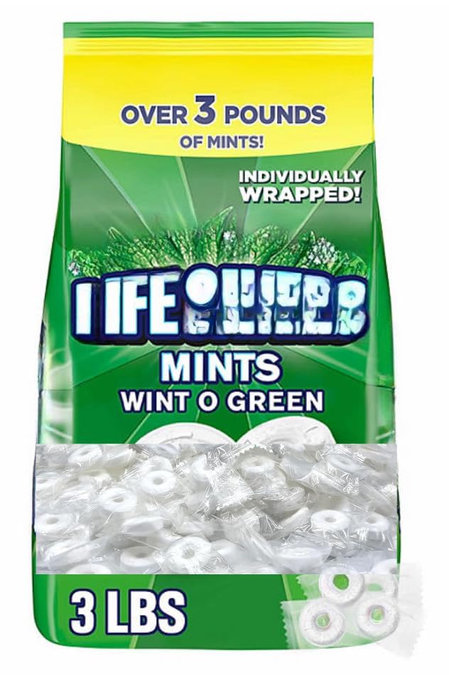 Wint O Green Hard Candy, 3 lb Bulk Pack – Individually Wrapped Wintergreen Mints, Refreshing Breath Fresheners for Sharing, Office, Candy Bowls, Weddings & Events