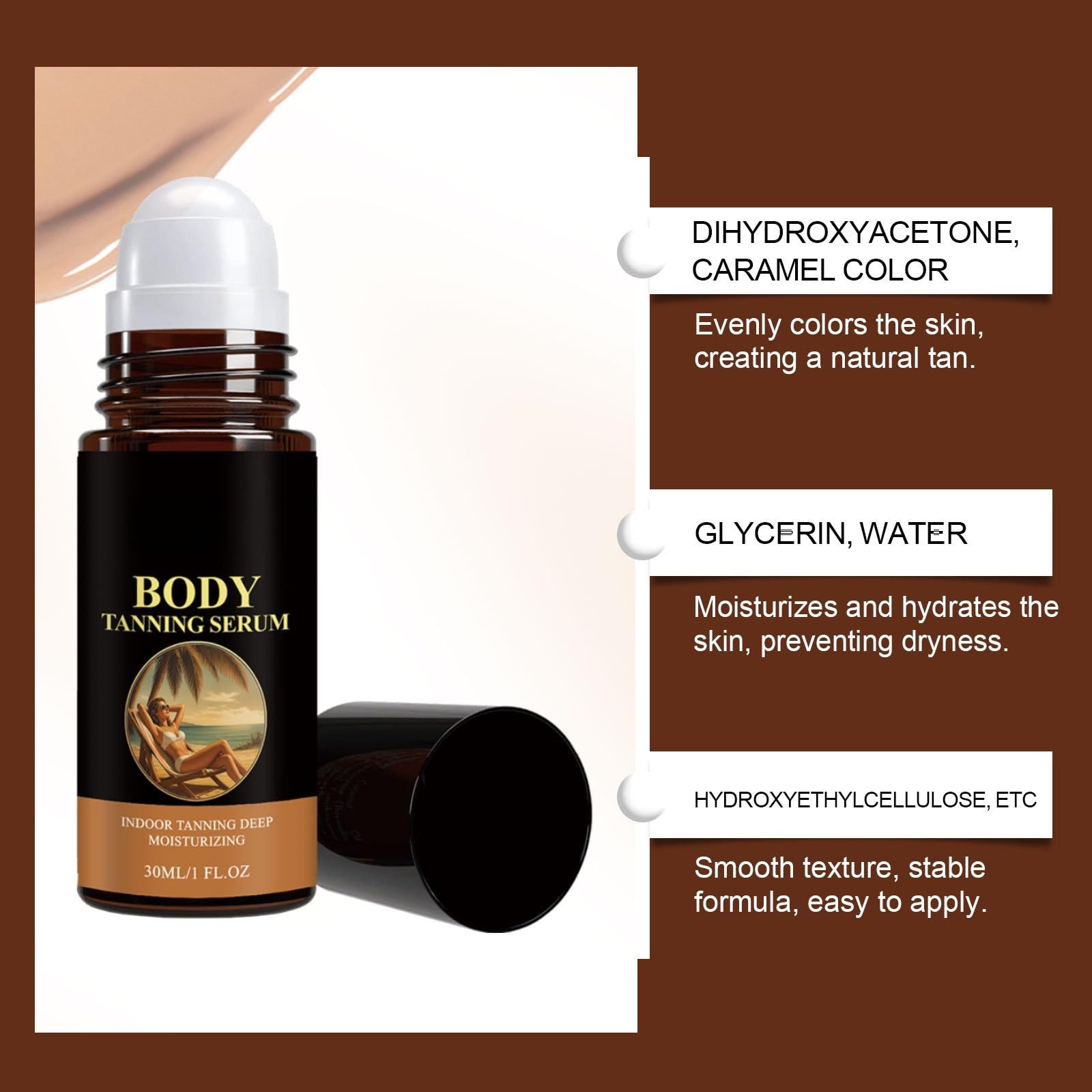 Intensywne opalanie Oil przyspieszacz opalania samoopalacz bez śladu | Nanieś rolkę na skórę, aby uzyskać gładką, tłustą i naturalną opaleniznę bez efektu sztucznego.
