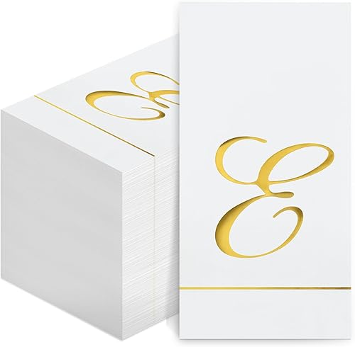 Miniatura 8 de Pasimy 100 servilletas con inicial, servilletas con monograma para invitados, toallas de papel con letras doradas, desechables, elegantes, toallas