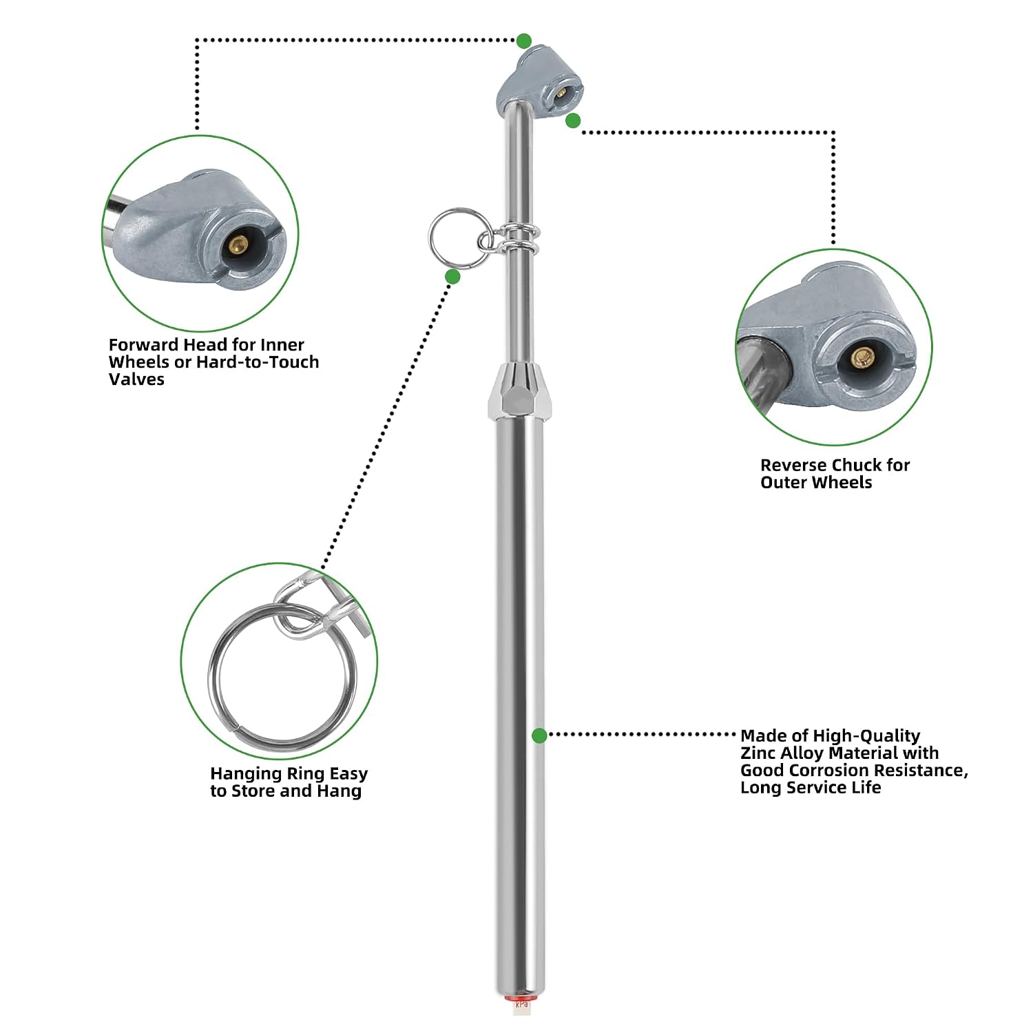 Heavy Duty Dual Foot Head Commercial Tire Pressure Gauge for Professional Tractor Trailer Drivers 10-160LBS Long Reach RV Tire Gauge, Dually and Car 2 Pack