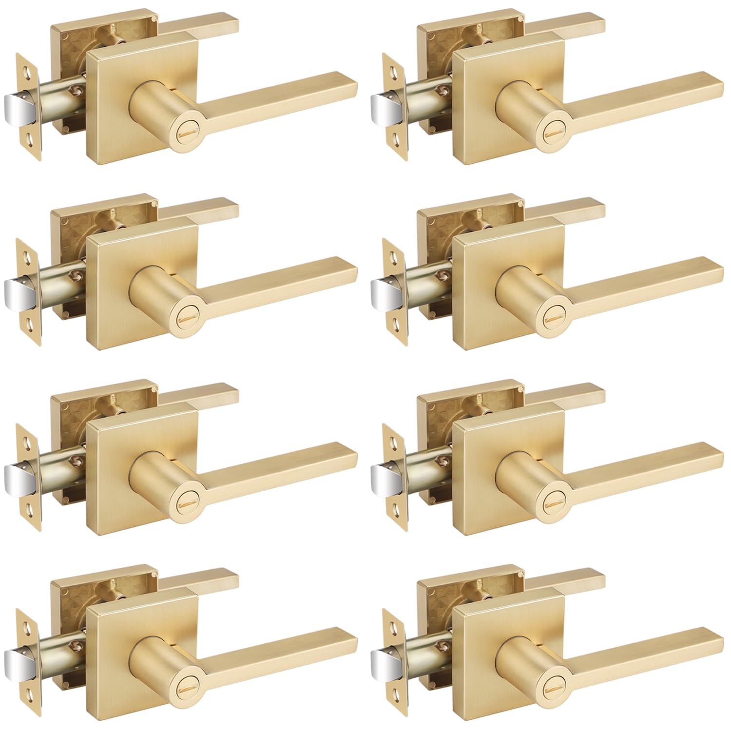 EHOMEWARE 8 Packs Gold Heavy Duty Door Handle Interior, Privacy Door Lever Handle, Bathroom Door Handles Interior, Modern Bedroom Door Handle
