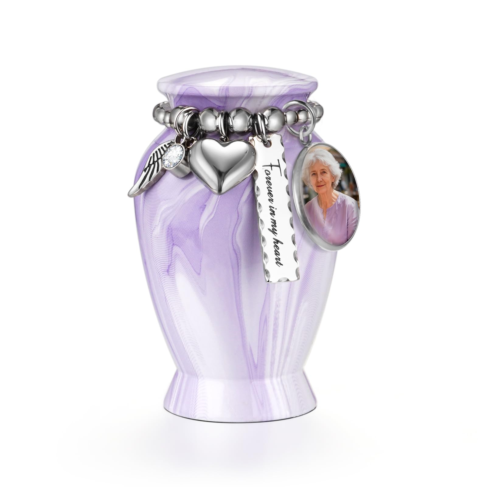 Dletay Personalized Small Urns for Human Ashes Keepsake 2.85 Inches Memorial Mini Cremation Urn for Women Men Aluminum Decorative Funeral Urns - Light Purple