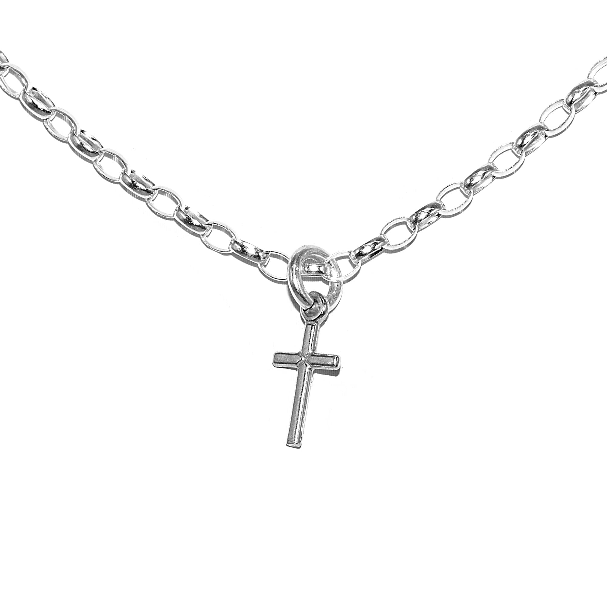 Rolo Kette Halskette 2,4 mm mit Kreuzanhänger und Feder 925 Sterling Silber Damen/Herren Halskette