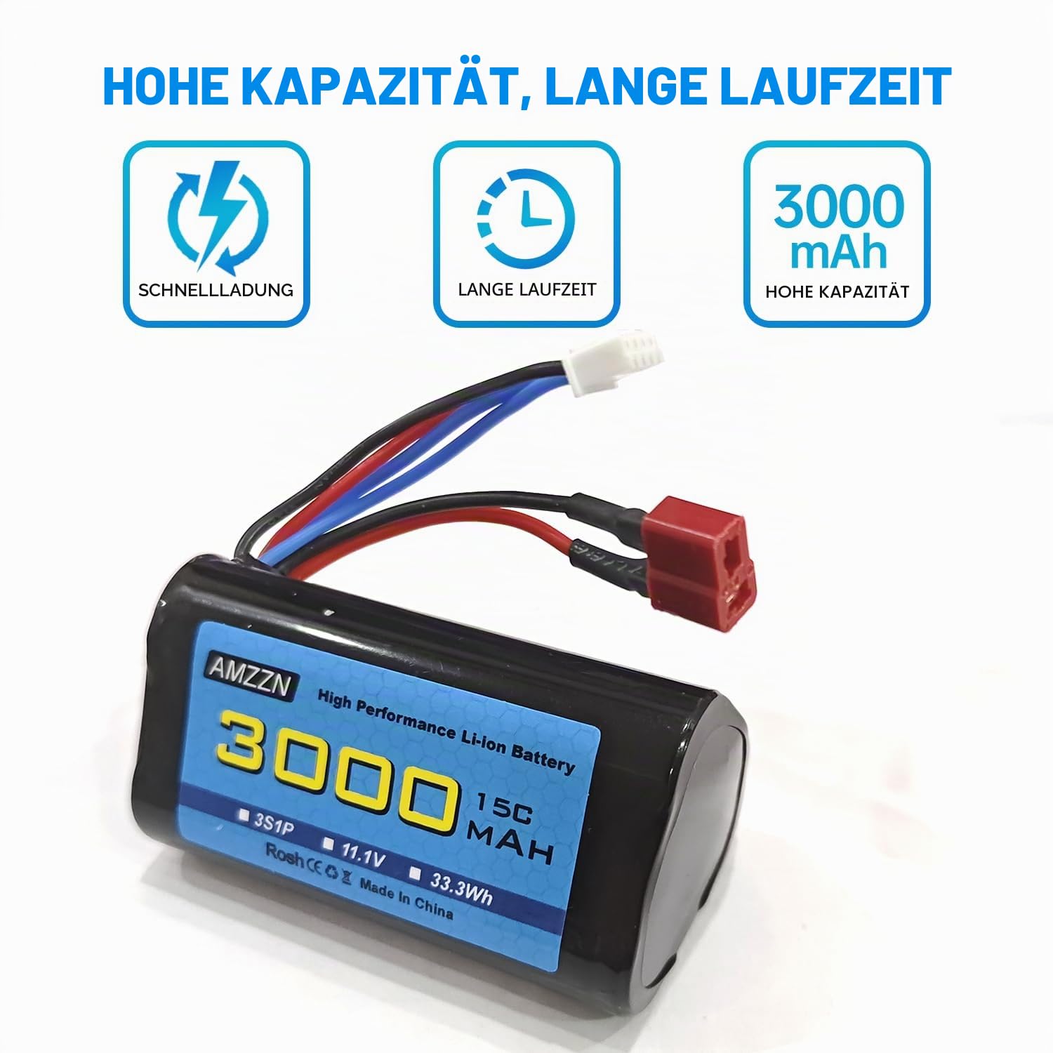 2 Stück 11.1V 3000mAh 15C 3S T-Plug Li-Ion Akku mit USB-Ladegerät, geeignet für R608 2104 Boot bürstenlose Fernbedienung, 210E 200E Auto bürstenlose Fernbedienung