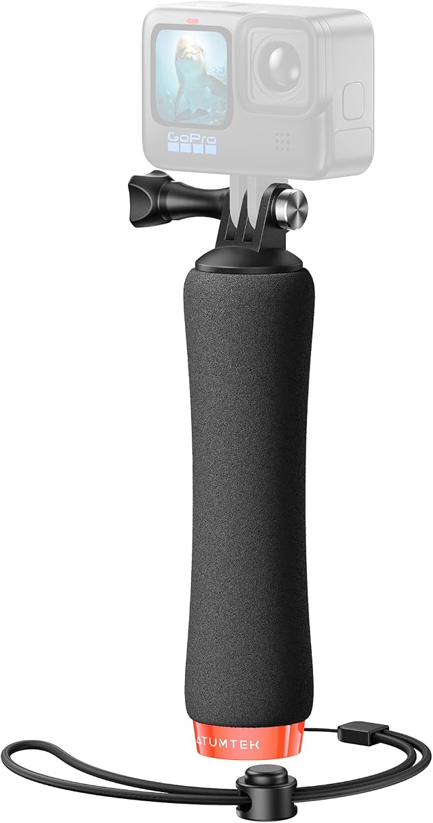 ATUMTEK Empuñadura flotante para GoPro, poste impermeable para cámara de acción, naranja | Mango subacuático impermeable y poste monopié para cámaras de acción GoPro Hero 6-13, DJI Osmo, AKASO y SJCAM