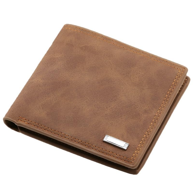 Men's Multifunctional Short Wallet - Genuine Leather Business Casual Wallet With Zipper Compartment & 12 Card Slots, Lightweight, Portable(Brown)