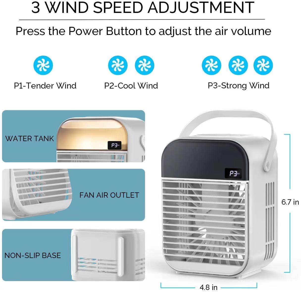 TOCOOL Portable Air Conditioner Fan, Mini Evaporative Cooler, Personal Air Conditioner Small Air Cooler Quiet Desk Fan Humidifier Misting Fan for Small Room Bedroom Home Office, White, ‎AF1