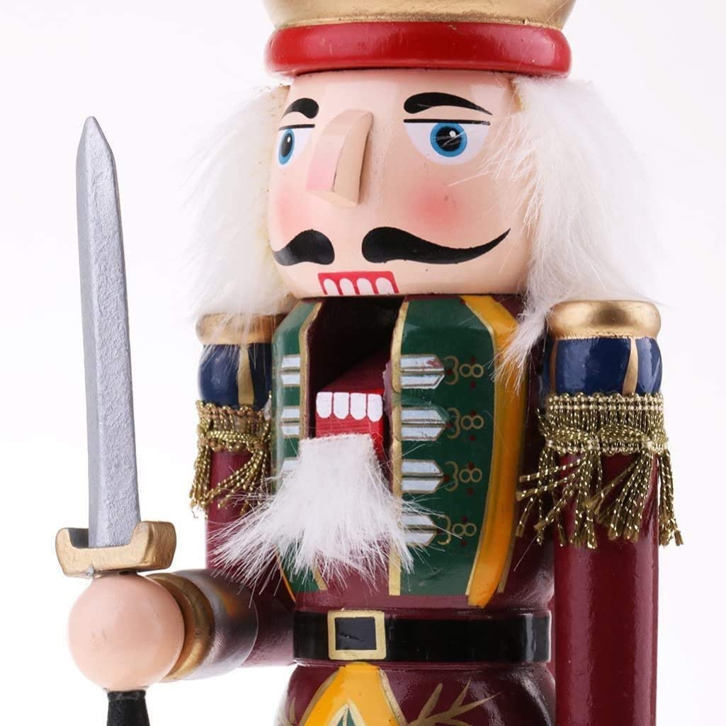 KAHEIGN 2 Pezzi Soldati Schiaccianoci di Legno, 2 Stile 30CM Figure Tradizionali dello Schiaccianoci di Natale Soldato Dipinto in Legno di Pino Premium per Casa Camino Decorazione (Tamburo & Spada)