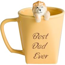DIHOclub Fathers Day Ceramic Coffee Mug with Lion Sculpture Best Dad Ever Gift, Handcrafted Lion King Mug for Dad, Unique Dad Gifts for Birthday, Christmas12oz