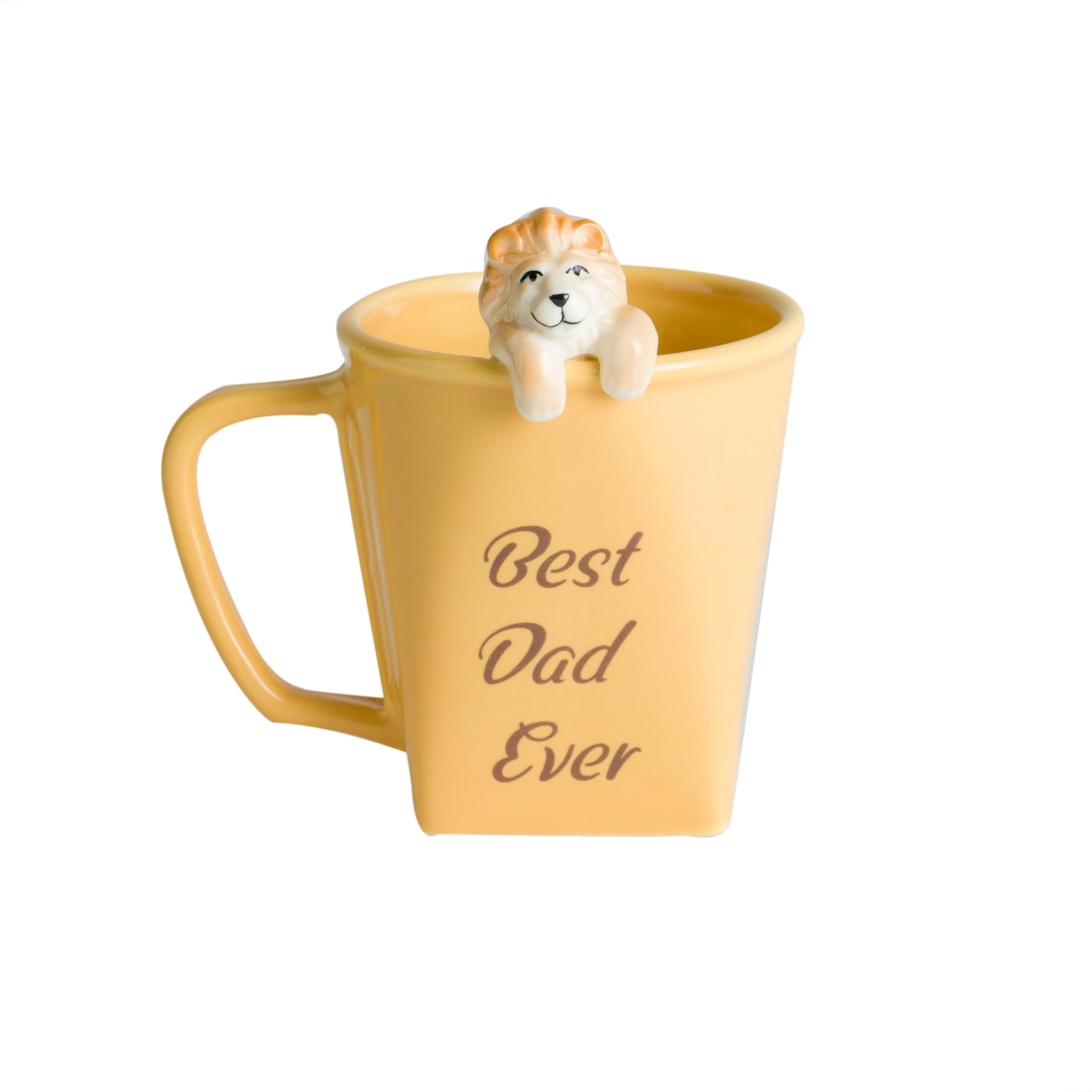DIHOclub Father's Day Ceramic Coffee Mug with Lion Sculpture Best Dad Ever Gift, Handcrafted Lion King Mug for Dad, Unique Dad Gifts for Birthday,