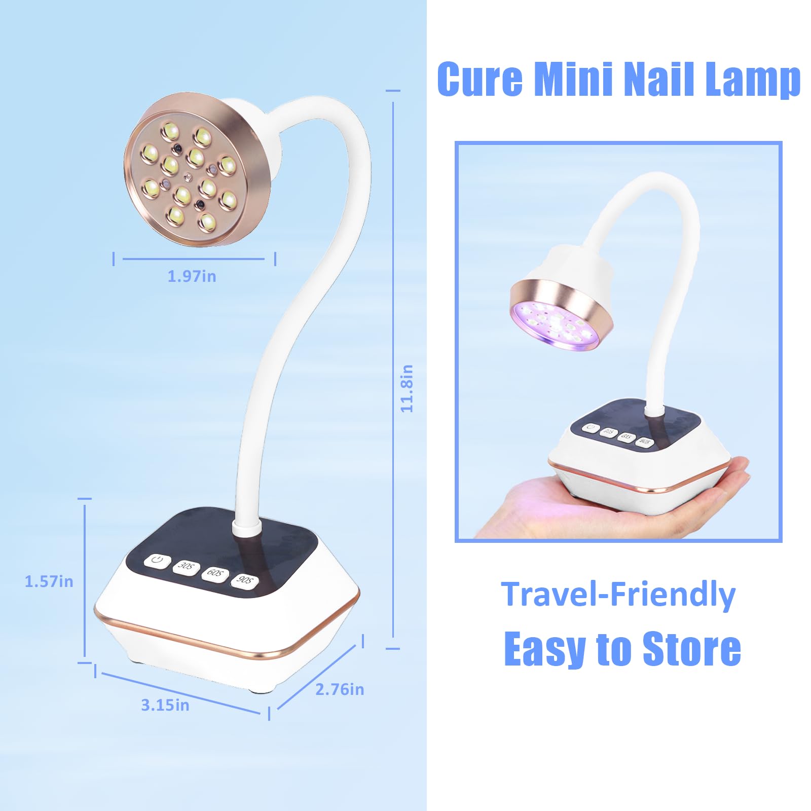 36W Lampe UV Ongles Gel, Mini Lampe UV avec Capteur Intelligent et Écran LCD, 30s/60s/90s Modes, Rechargeable Petite Sèche Ongles Design Col de Cygne Flexible pour Salon et Maison, Blanc