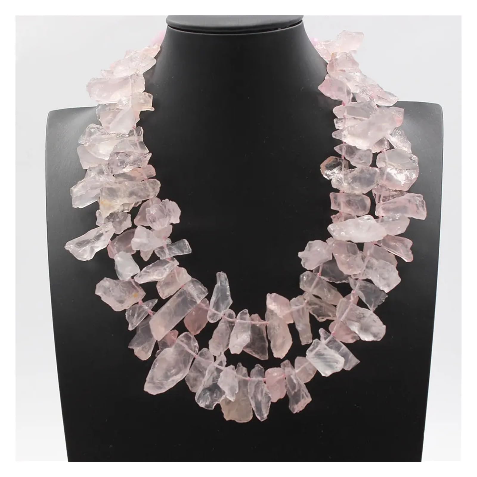 Joyería 2 filas Cuarzo rosa Collar de gargantillas de cristal rosa facetado áspero for mujer