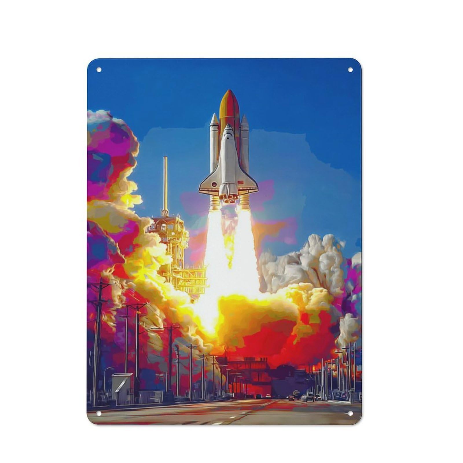 Junmoney Space Shuttle Launch A Vibrant Depiction -2 Retro Tin Sign 40X30cm For Lounge Or Reading Corner, Gift For Lounge Decor Fans During The Christmas Season