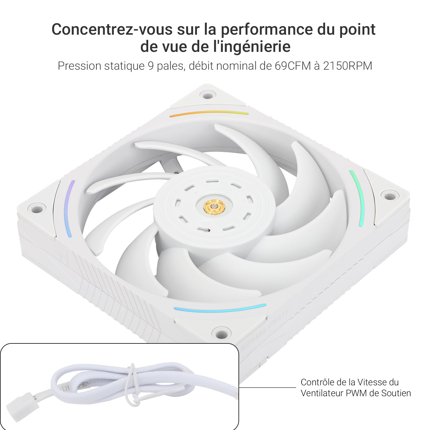 Thermalright TL-K12RW Ventola PC 120mm PWM Inversa - 2150 RPM, ARGB, Cuscinetto S-FDB - Bianca - 2
