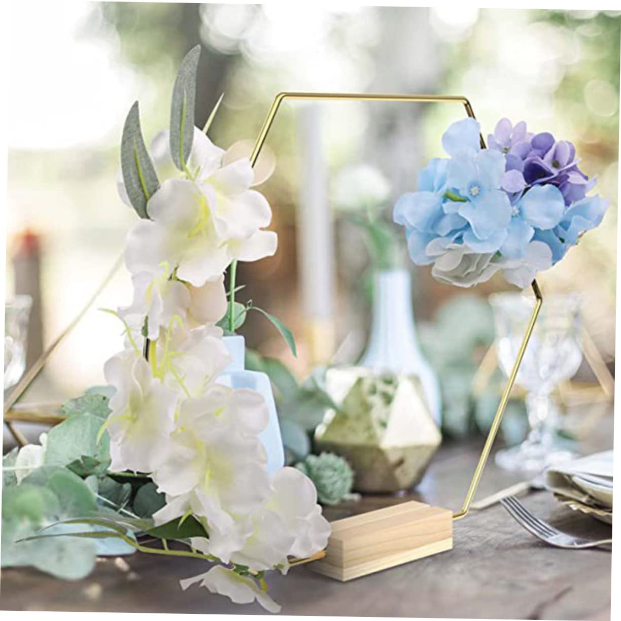 LABRIMP 10 Pezzi Floreali Metallici con Base per Decorazioni Matrimonio e Feste Ghirlande Esagonali per Centrotavola per e Decorazioni Domestiche