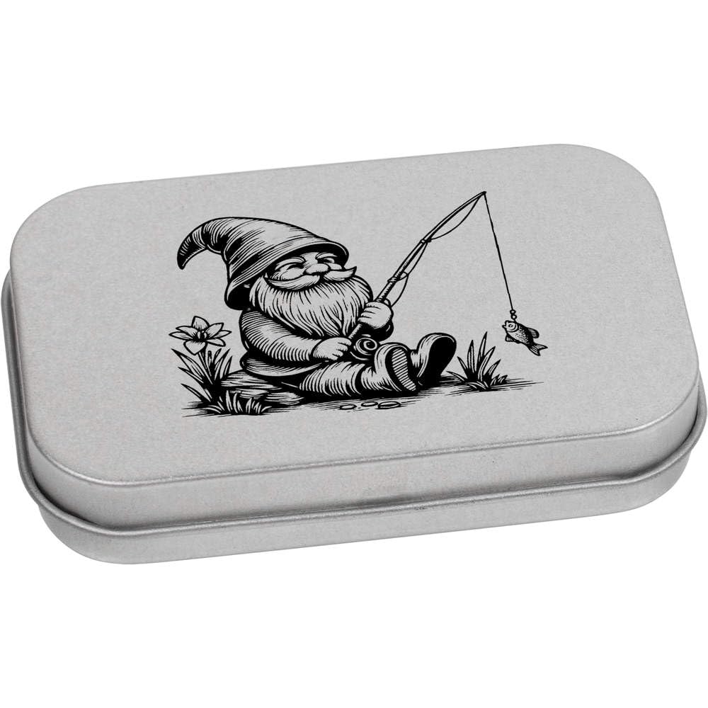 Azeeda 80mm 'Garden Gnome With Fishing Rod' Metal Hinged Tin/Storage Box (TT00246320)