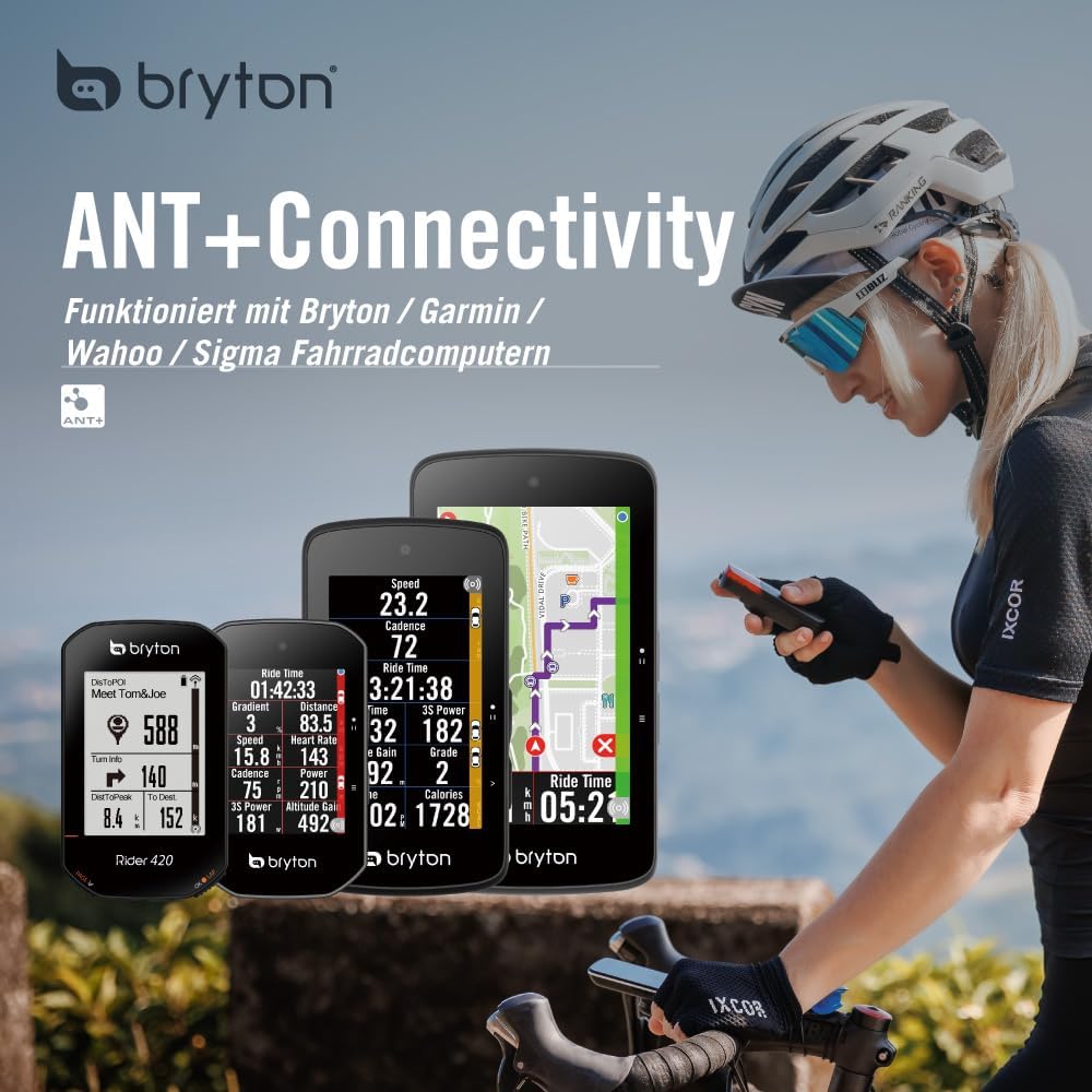 Bryton GARDIA R300D Roue de vélo certifiée StVZO avec feu arrière, modèle Allemand, détection 190 m, Angle de Vue 220°, alertes visuelles et acoustiques, Prise en Charge USB-C, app