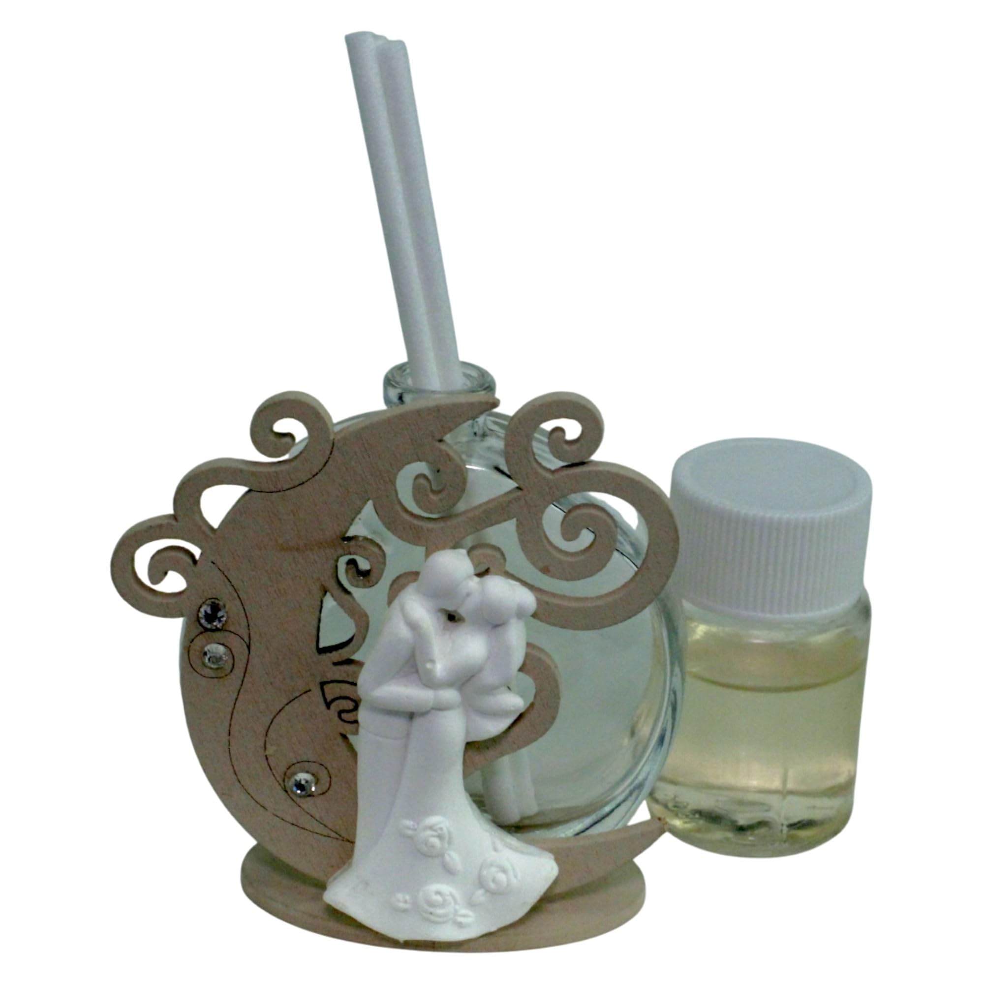 DLM-A1026 Bomboniere 12 Profumatori in vetro coppia sposi innamorati abbracciati Amore 12 profumi e 12 scatole per Matrimonio Nozze d'argento 25 e 50 Anniversario nozze d'oro cm 7x6 da 50 ml