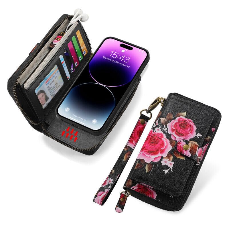 Étui iPhone 13 portefeuille cuir avec clapet magnétique noir et coque protection écran 6.1 - 2