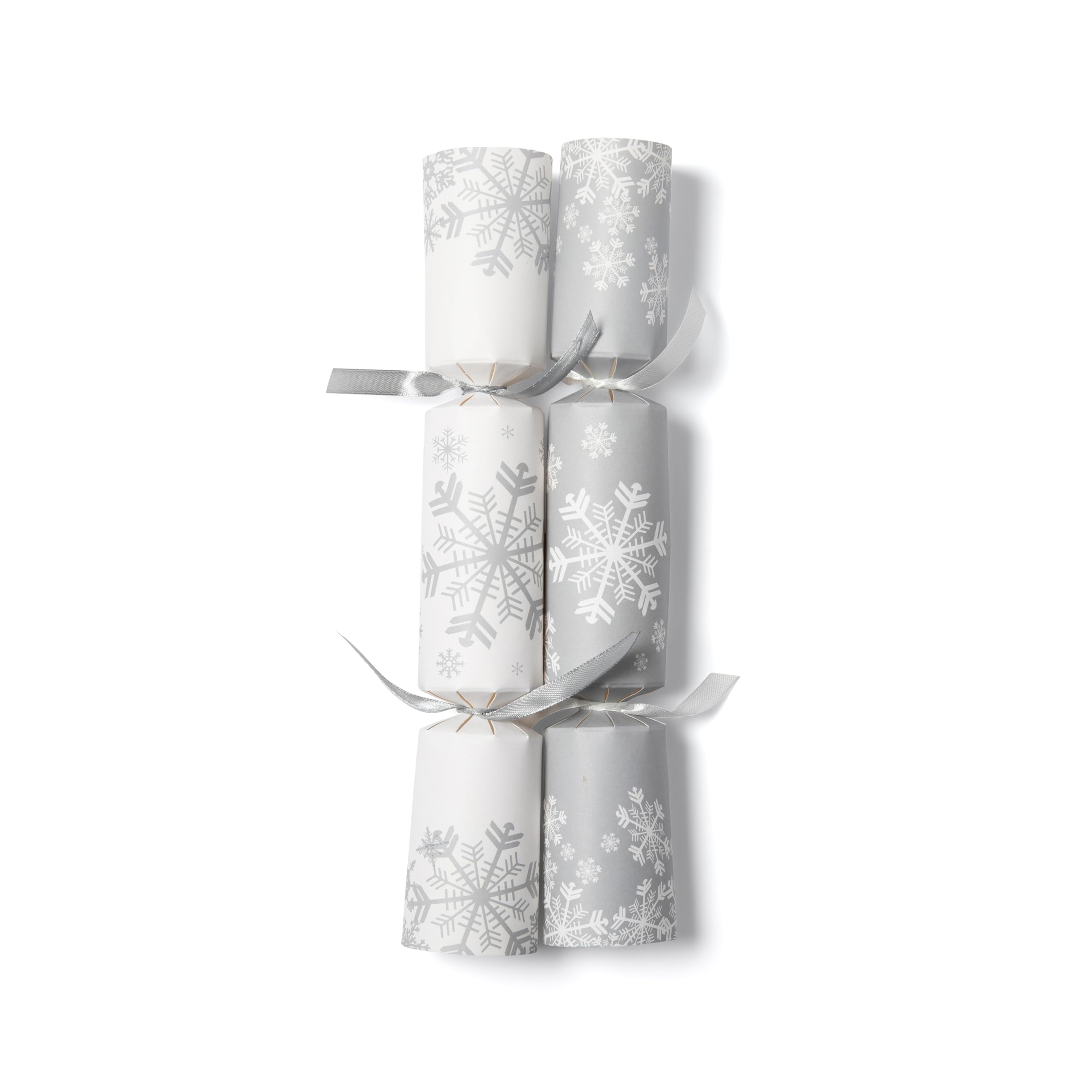 Bespoke 77 Eco Friendly Kraft Christmas Crackers 12 Inch/30cm Length x 5cm Diameter - Metal Gifts for Restaurants & Hotels, Cafes (White/Silver, Snowflake Print) - CASE OF 24