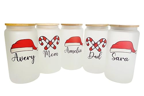 Miniatura 3 de PRINTOPIA Christmas Gift Personalized Iced Coffee Glassmug with leakproof Bamboo lid Sublimation Print and Glass and Platic Straw - Customized Glass