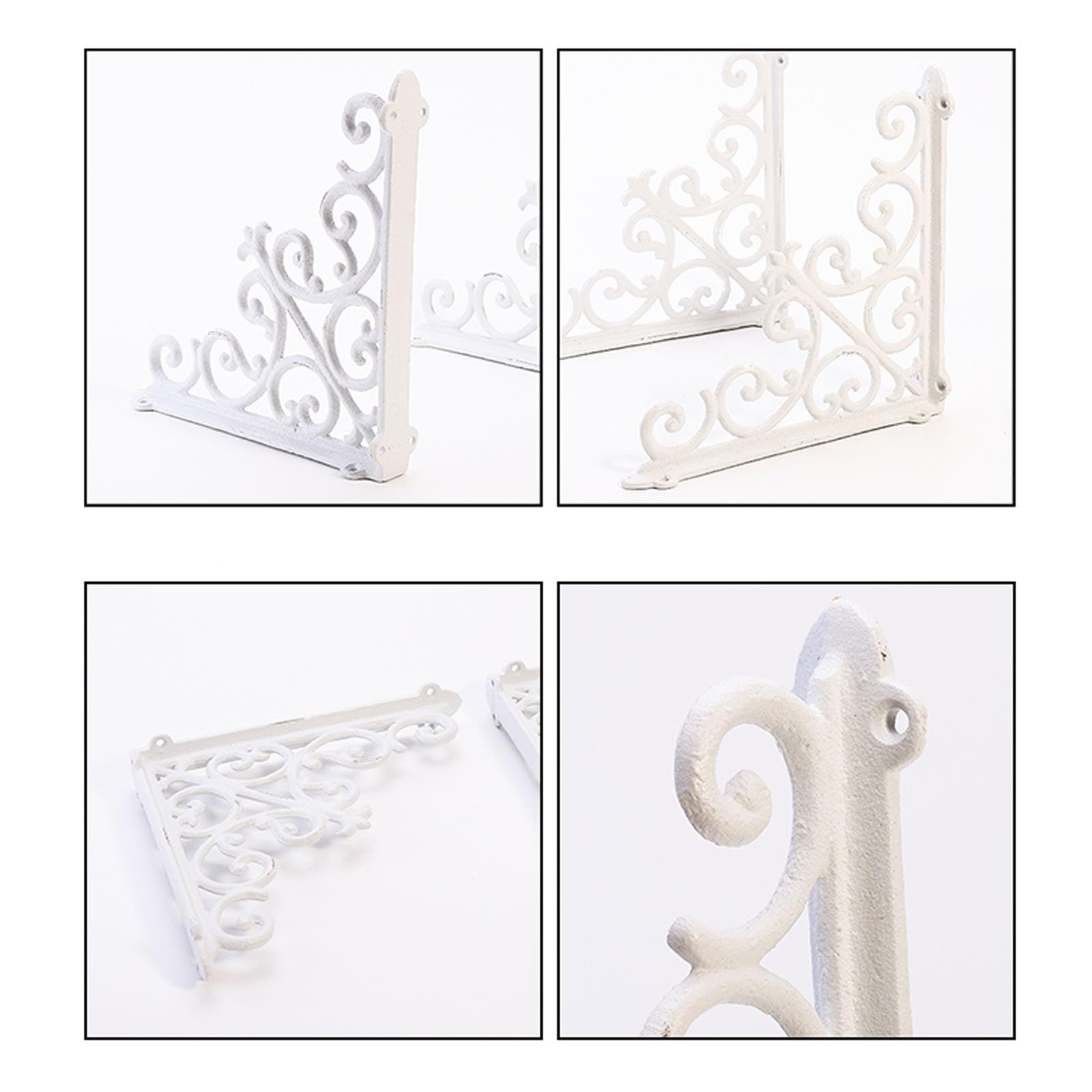 Par de Soportes de Estantería de Hierro Fundido,Soportes para Estantes Rústico,Escuadras Estantería Envejecidas,Soportes para Estantes Pesados de Pared,con Tornillos,Blanco (18cm)