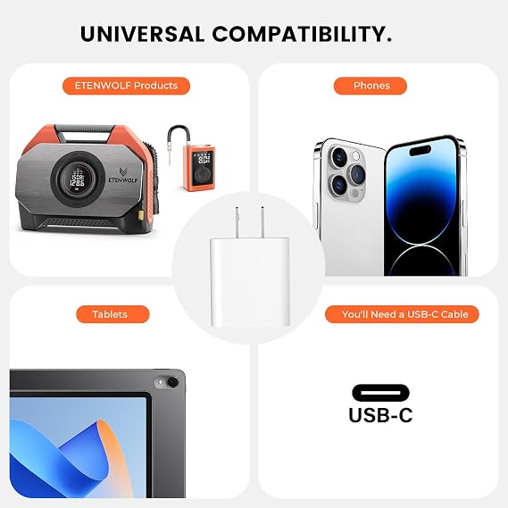 ETENWOLF S7 Tire Inflator & USB C Charger