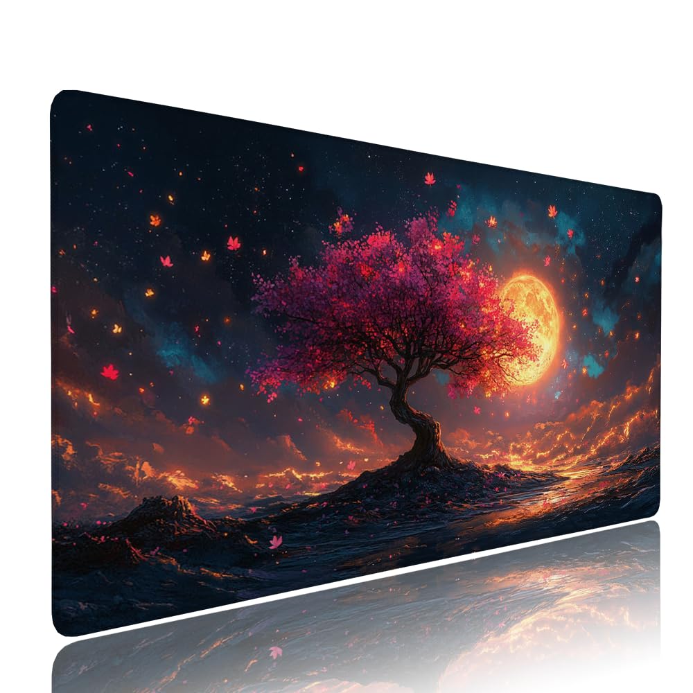 Alfombrilla de Mouse para Juegos, Nero, XXL, Antideslizante, Impermeable, Diseño de Luna, Extendido, Grande, 1400x600x3mm, para PC, Laptop, Ufficio, Famiglia d-524