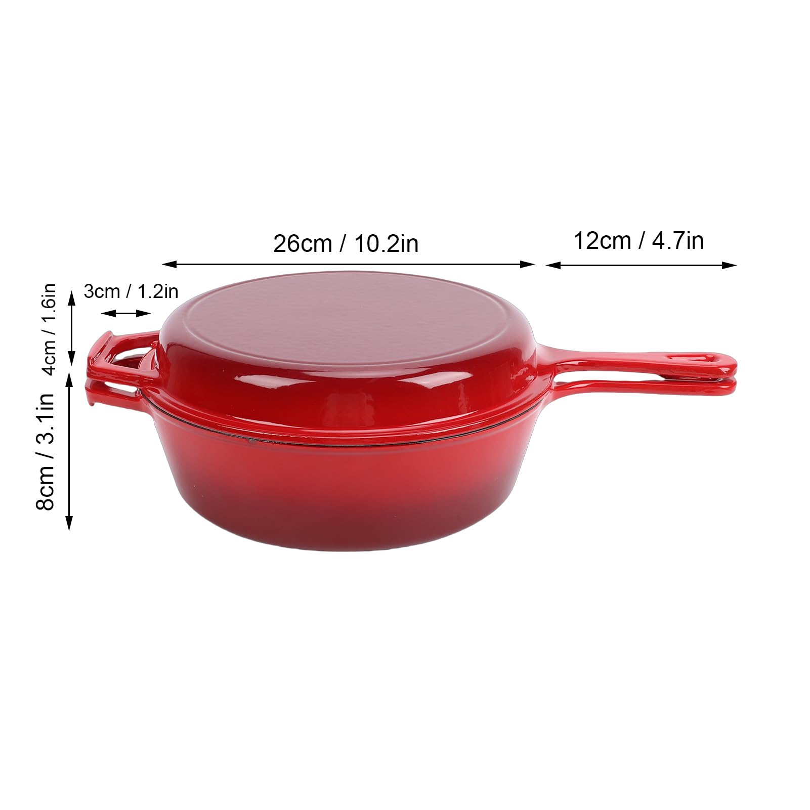 Cryfokt Horno Holandés, Cazuela de Hierro Fundido Versátil 2 en 1 de 4 Cuartos de Galón, Sartén Esmaltada con Tapa Incluida para Hornear Estofados, Asar, Apto para Horno