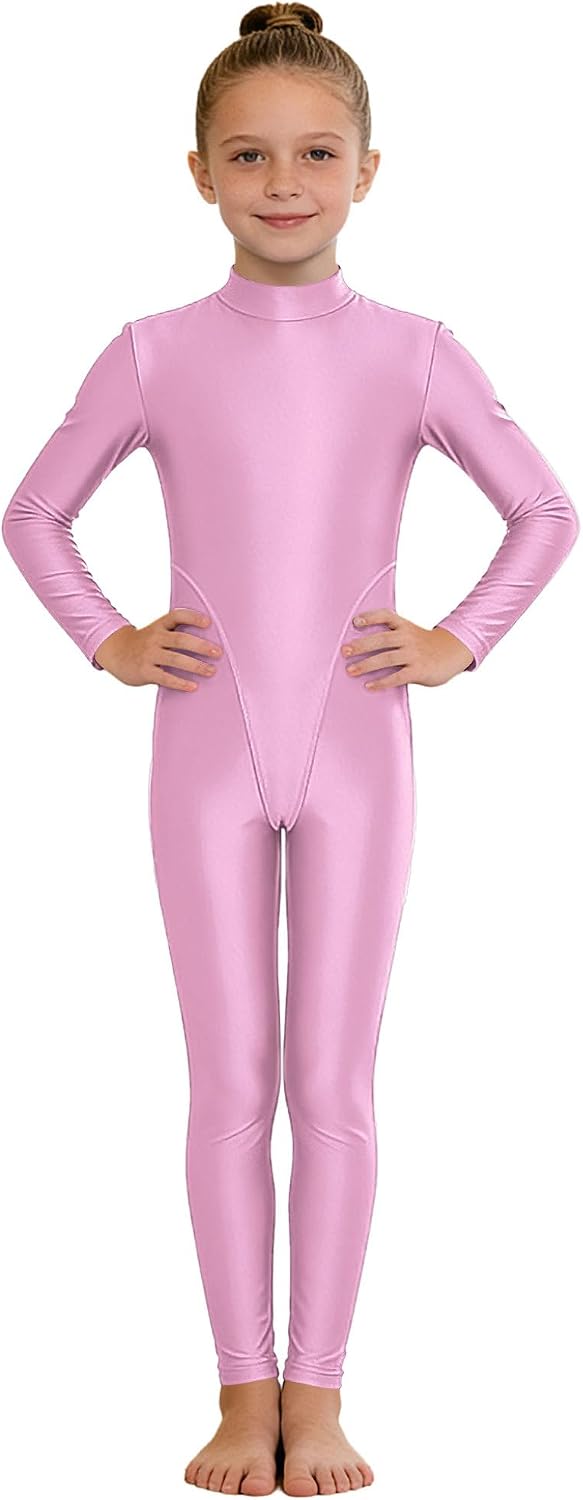 Kids Girls Ballet Dance Gymnastics Jumpsuit Athletic Bodysuit Shiny Metallic Unitard Dancewear