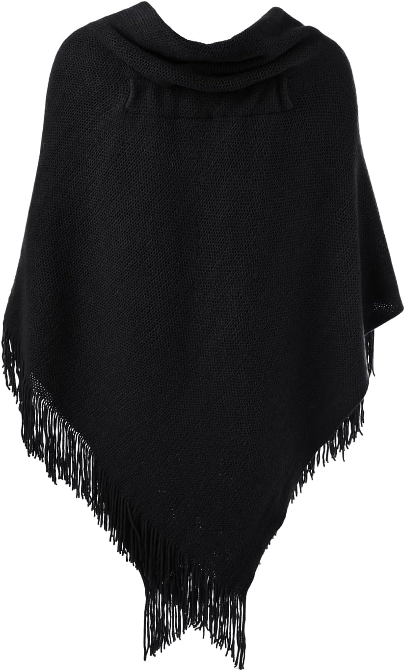 Ferand Women’s Loose Fitting Poncho Cape Shawl with Stylish Horn Buttons, V Neckline and V Hem - Image 3