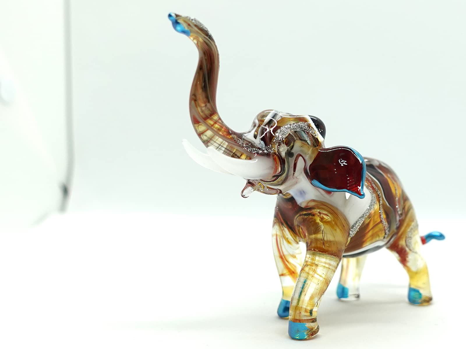 Figuras de elefante de 4 pulgadas, diseño de animales soplados a mano, de cristal, para regalo, coleccionable, multicolor