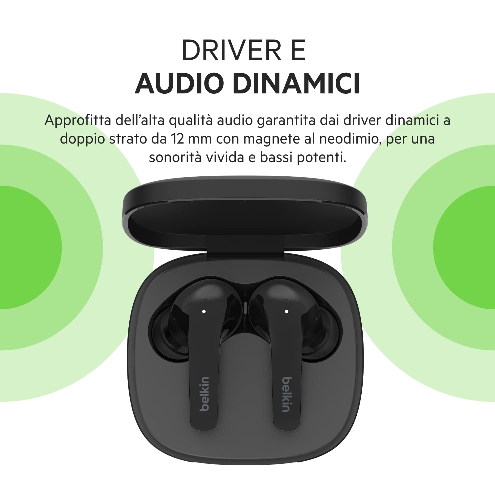 Belkin SOUNDFORM Flow Auricolari Bluetooth true wireless con cancellazione attiva del rumore, Cuffie in-ear, IPX5, 31 ore di riproduzione, per iPhone, Galaxy, Pixel - Nero, One Size, AUC006