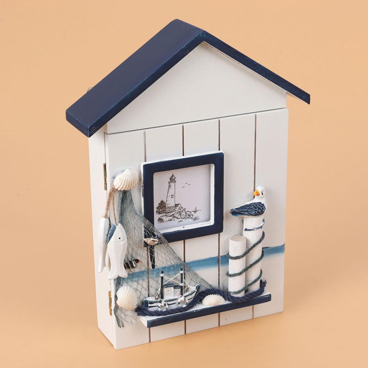 2 Pezzi Portachiavi da Parete a Forma di Casa Stile Costiero in MDF