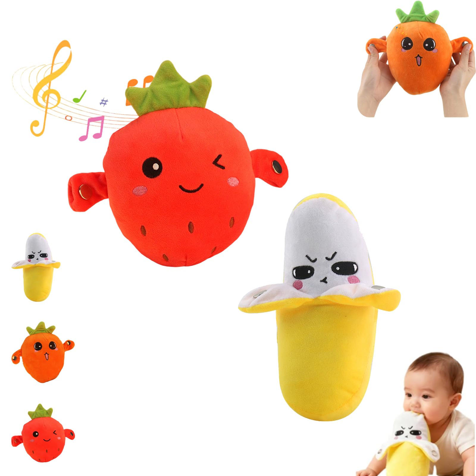 Interaktives Musik-Plüschtier, berührungssensitives Obst-Design mit 15 Klangmodi, Sensor-Lernspielzeug für frühkindliche Bildung & Familienspiele, Musikalisches (2pcs-c)
