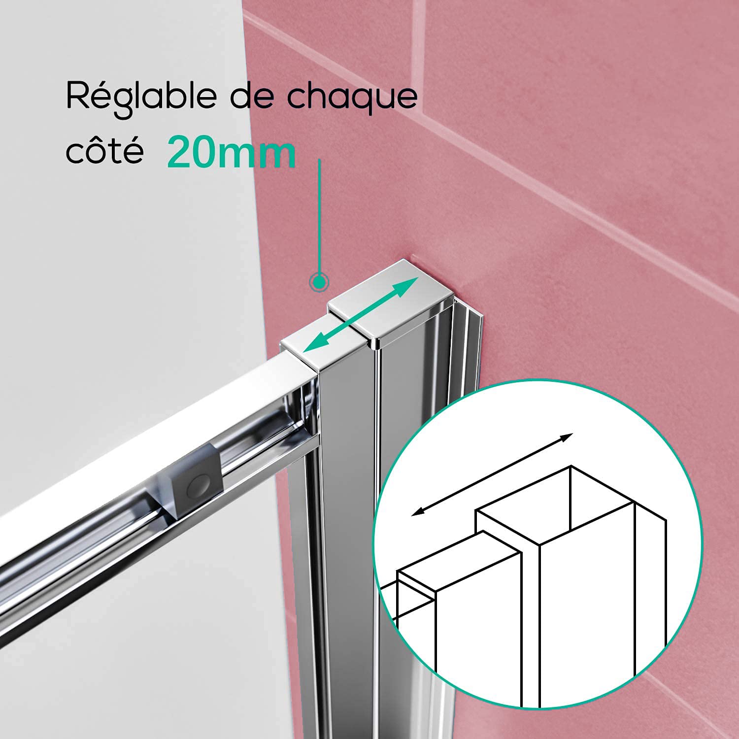 SIRHONA Porte de Douche Coulissante 140x185 cm Réglable Installation Réversible,Verre de Sécurité Trempé de 5 mm1 Porte Fixe + 1 Porte Coulissante